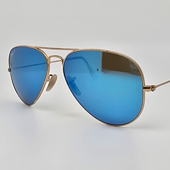 Ray-Ban RB3025 112/4L Matte Gold Frame Polarized Blue Flash Aviator Sunglasses - Picture 1 of 14